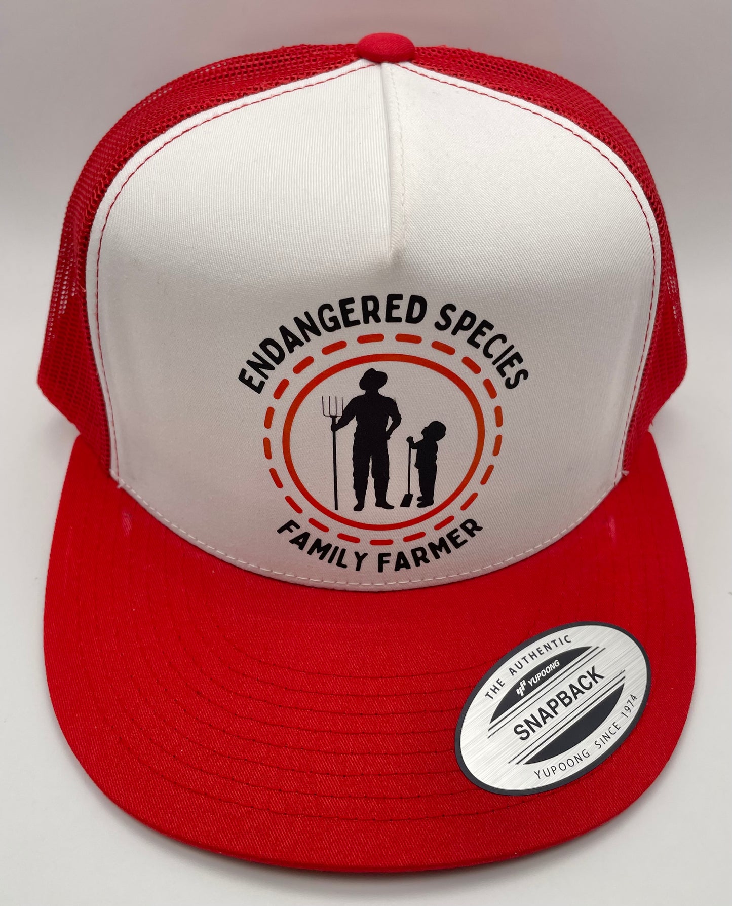 Endangered Species (dad & son) Classic Flat Bill Trucker Hat - red & white