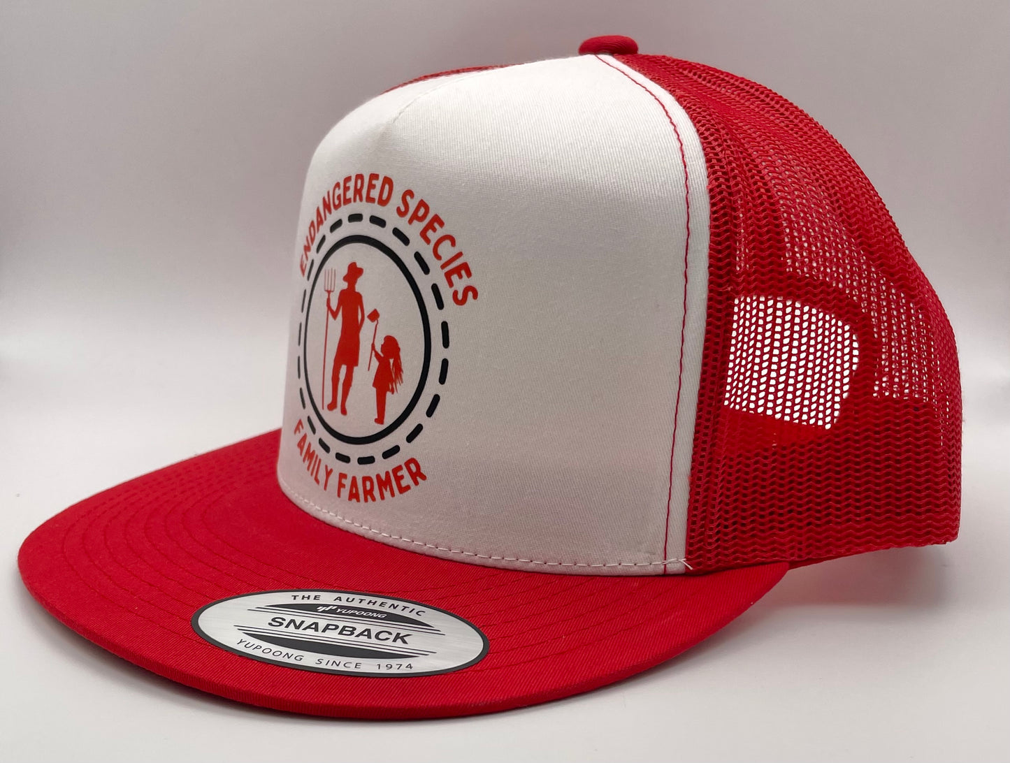 Endangered Species (mom & daughter) Classic Flat Bill Trucker Hat - red & white