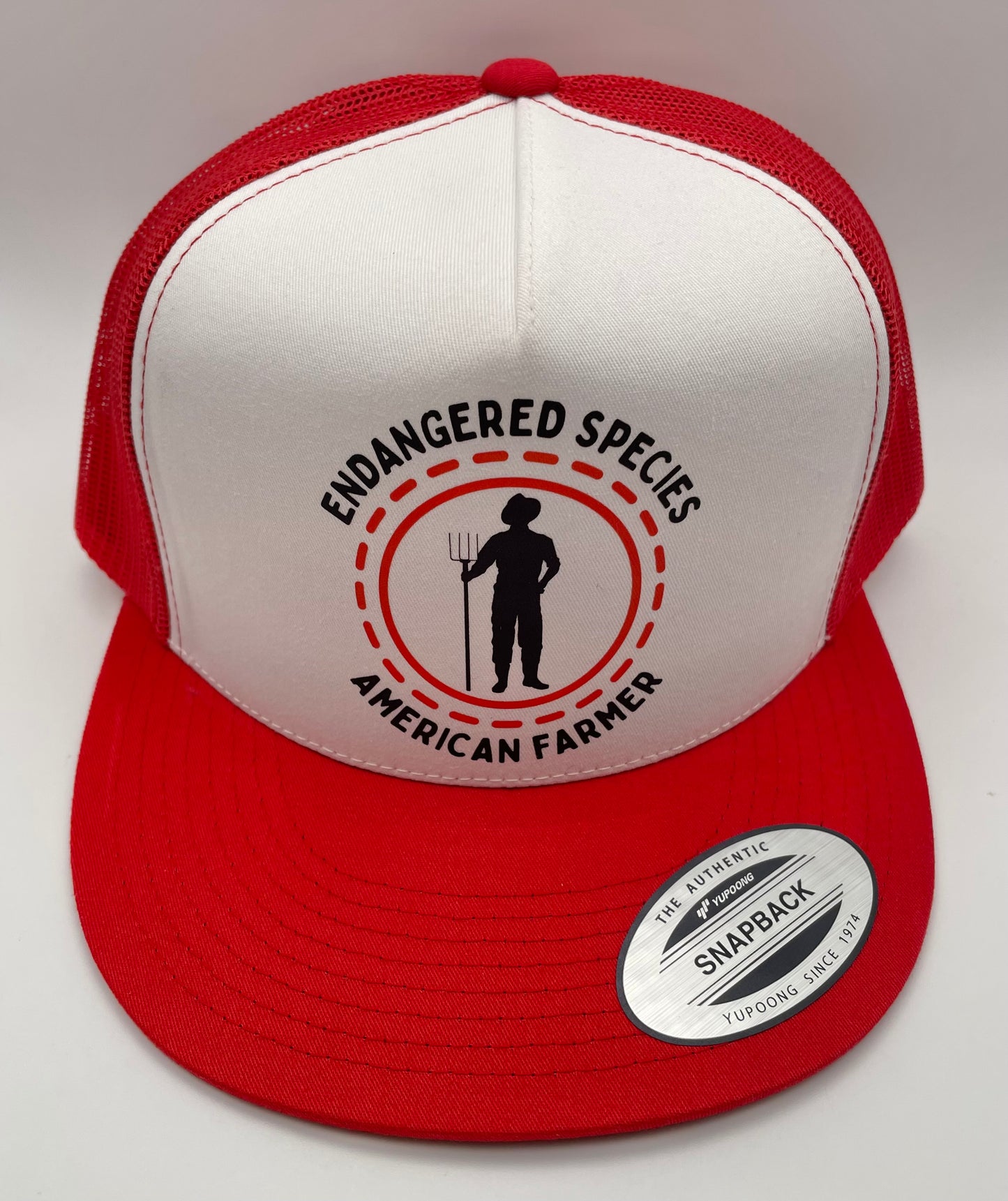 Endangered Species (man) Classic Flat Bill Trucker Hat - red & white