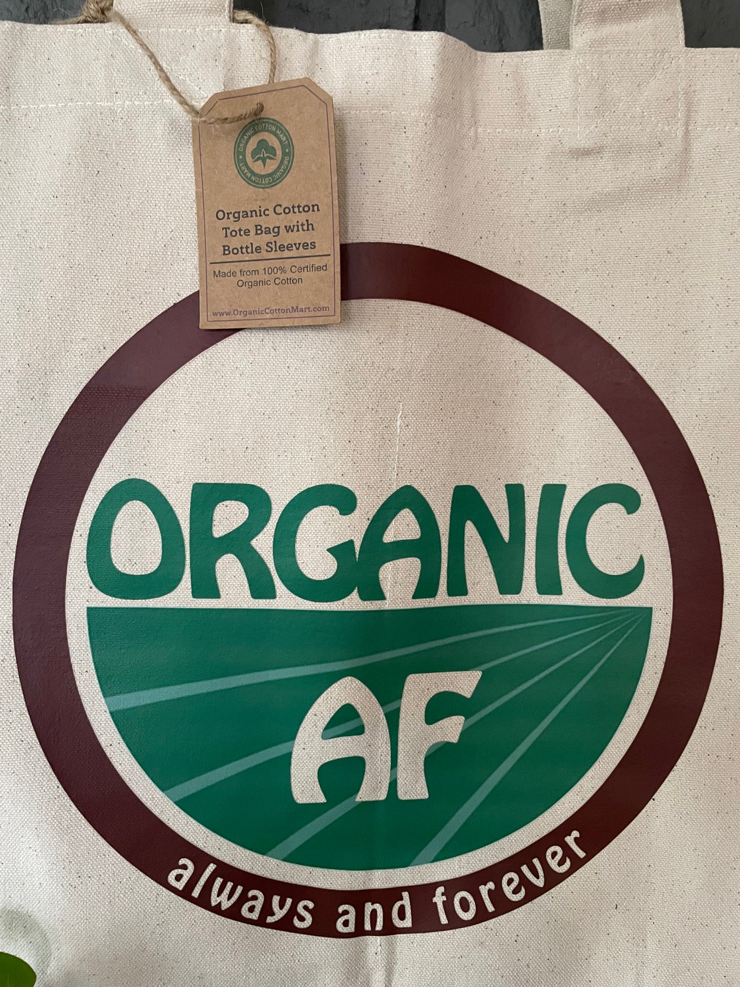 Organic AF, 100% Organic Cotton Canvas Tote Bag, Large, Reusable