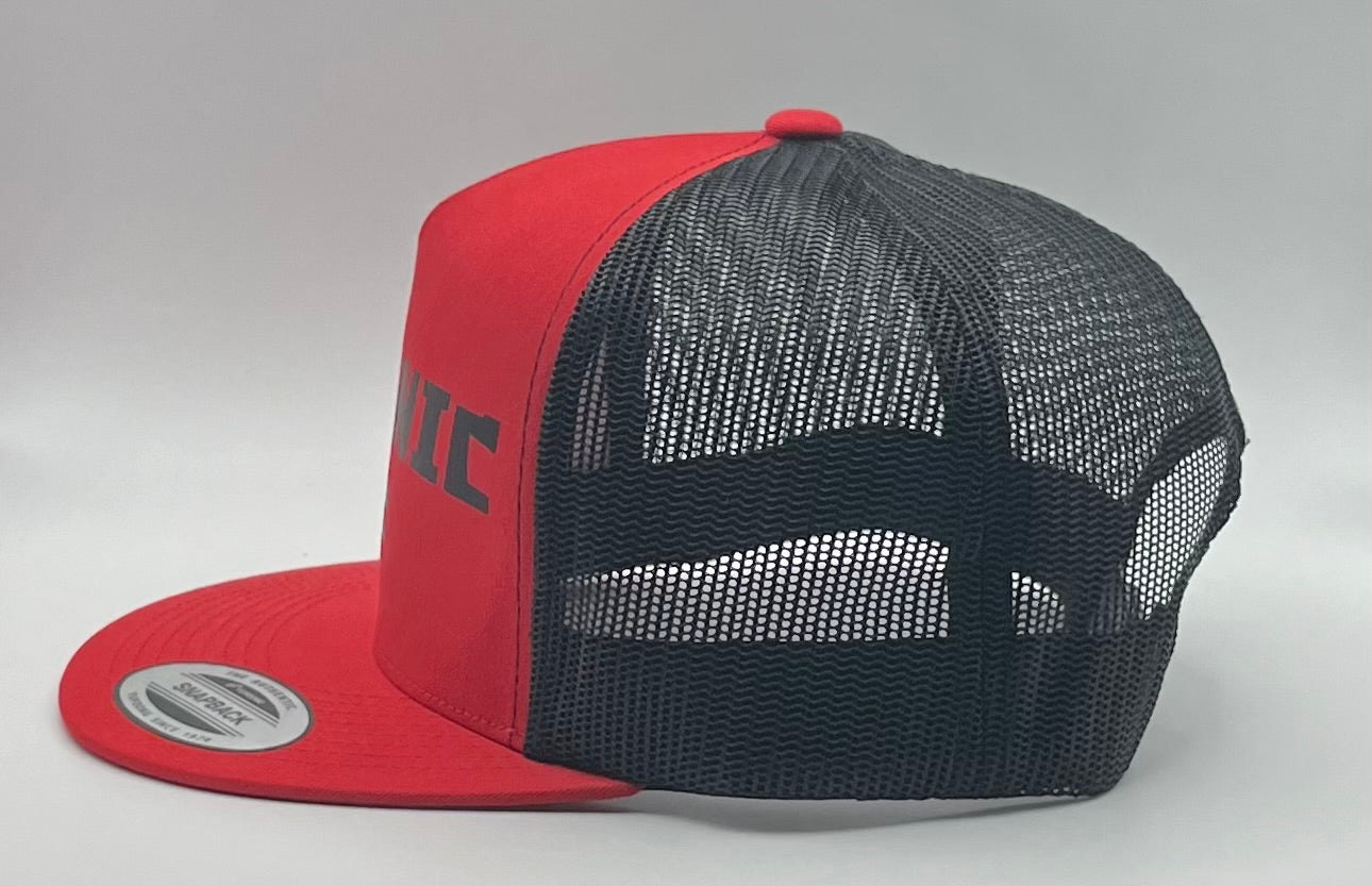 Organic AF Classic Flat Bill Trucker Hat - red & black