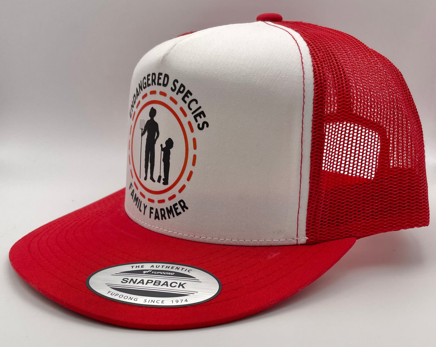 Endangered Species (dad & son) Classic Flat Bill Trucker Hat - red & white