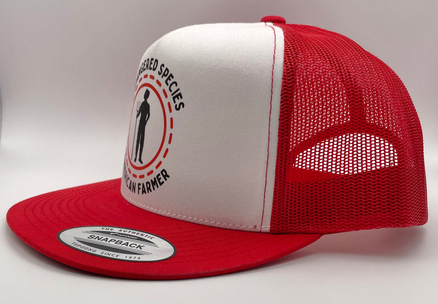 Endangered Species (man) Classic Flat Bill Trucker Hat - red & white