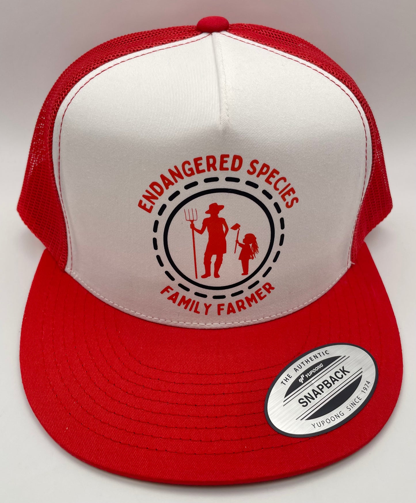 Endangered Species (mom & daughter) Classic Flat Bill Trucker Hat - red & white