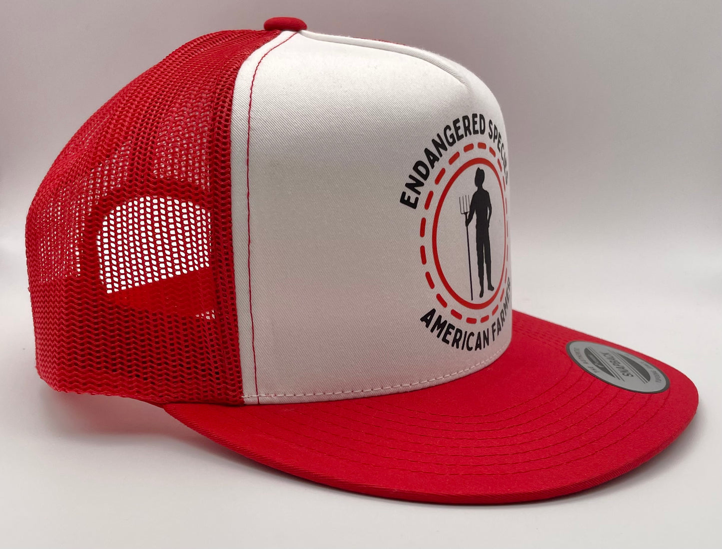 Endangered Species (man) Classic Flat Bill Trucker Hat - red & white