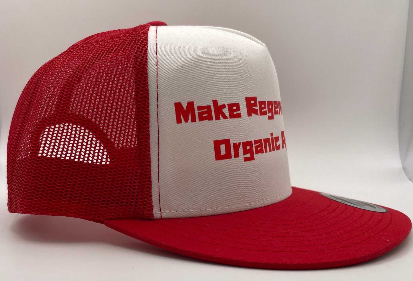 Make Regenerative Organic Again Classic Flat Bill Trucker Hat - red & white
