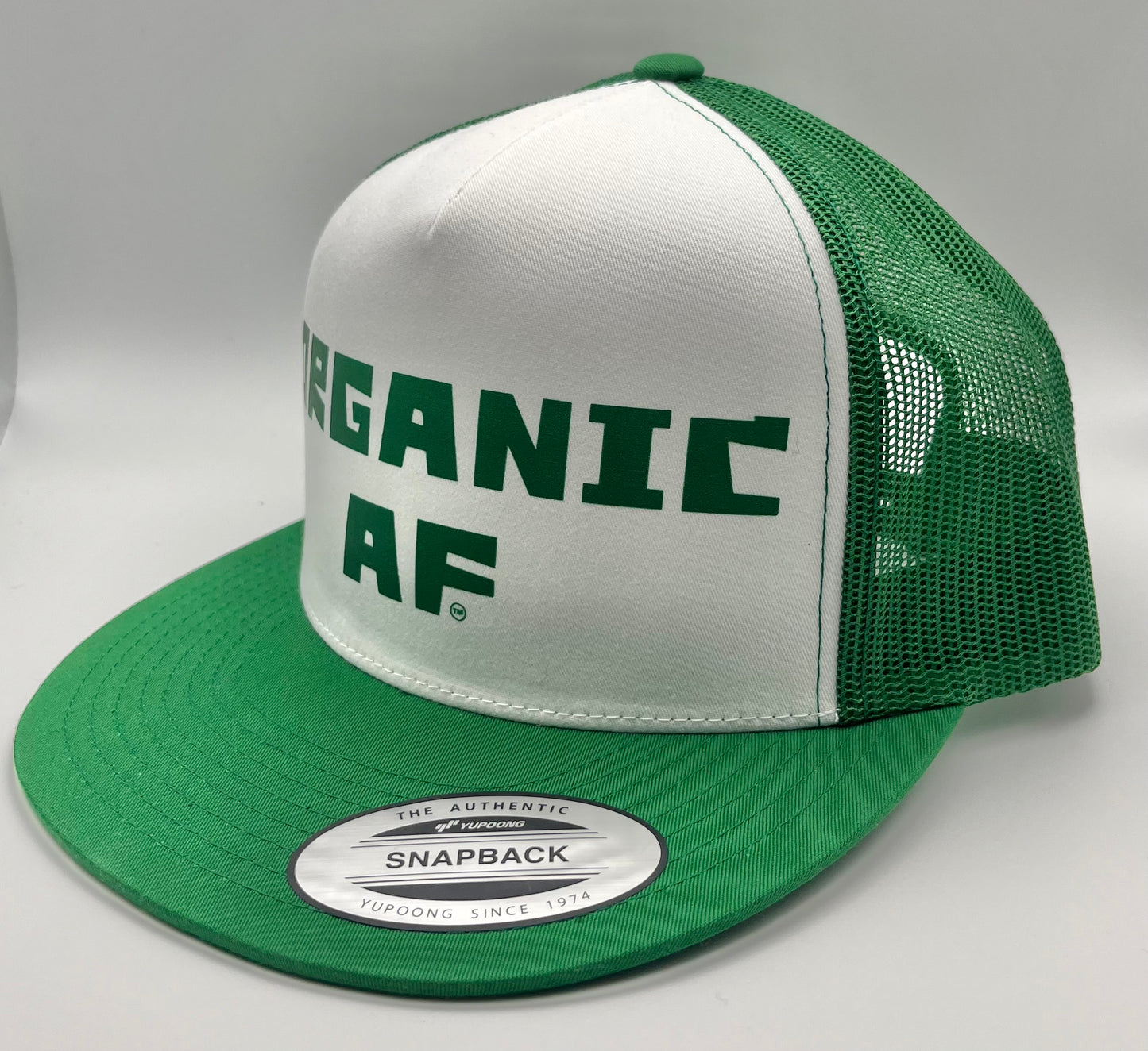 Organic AF Classic Flat Bill Trucker Hat - green & white