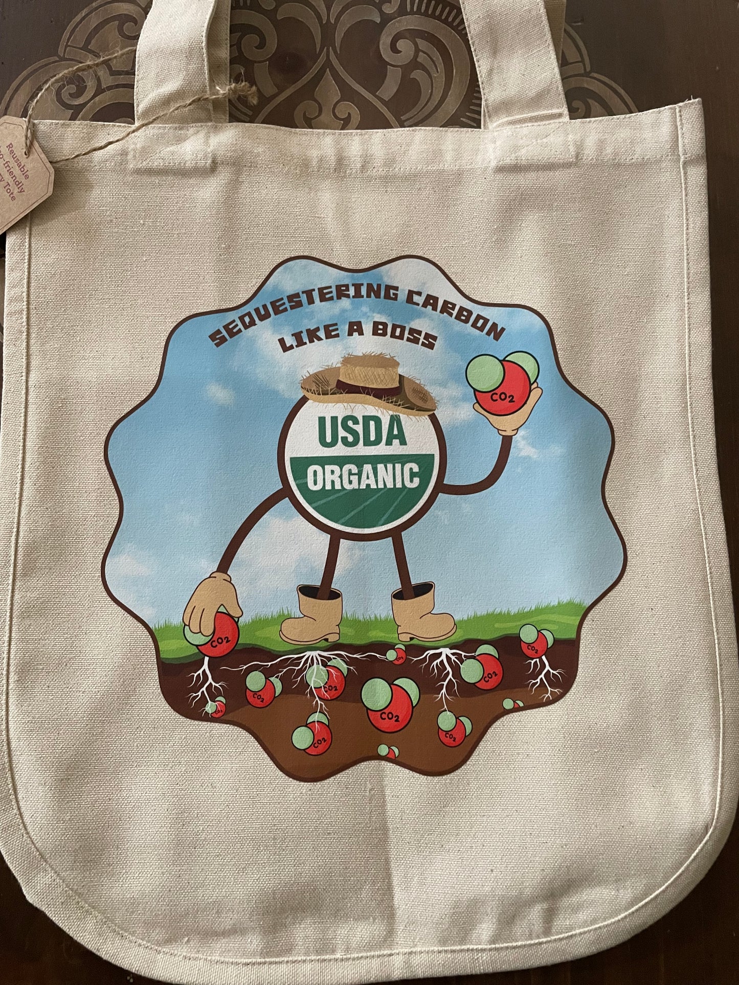 Organic AF ‘Sequestering Rubi’ 100% Organic Cotton Canvas Tote Bag, Large, Reusable