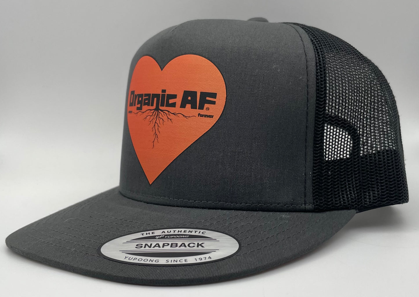Organic AF ‘Heart Forever’ Classic Flat Bill Trucker Hat - charcoal & black
