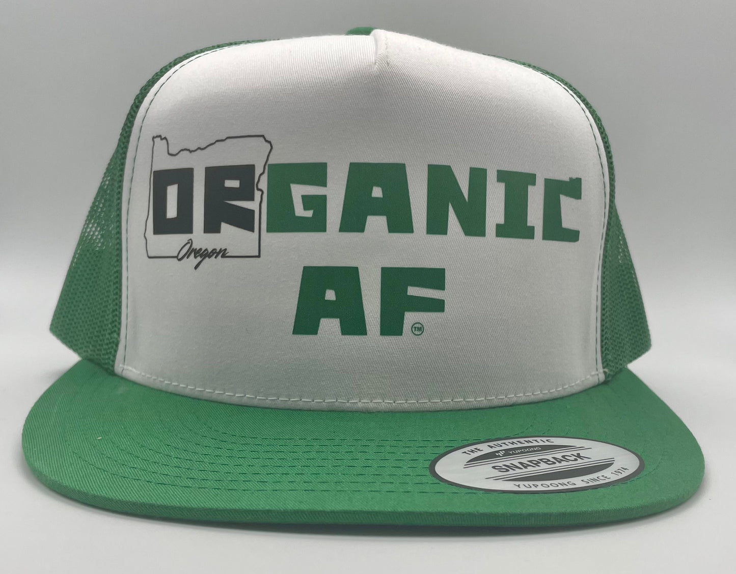Oregon Organic AF Classic Flat Bill Trucker Hat - green & white