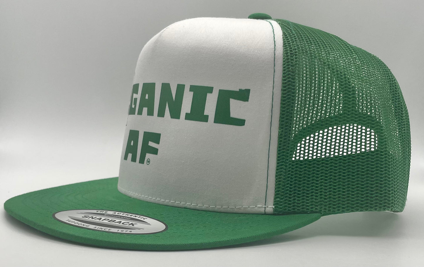 Oregon Organic AF Classic Flat Bill Trucker Hat - green & white