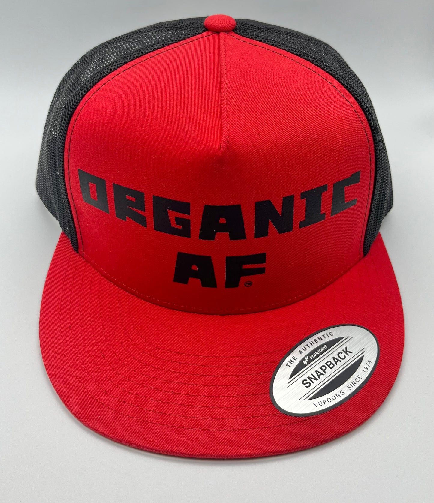 Organic AF Classic Flat Bill Trucker Hat - red & black