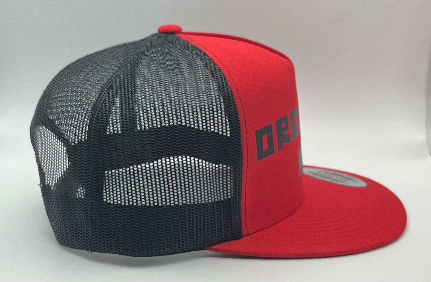 Organic AF Classic Flat Bill Trucker Hat - red & black