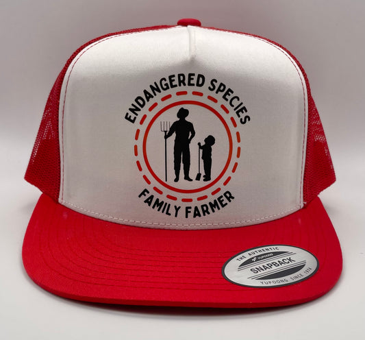 Endangered Species (dad & son) Classic Flat Bill Trucker Hat - red & white