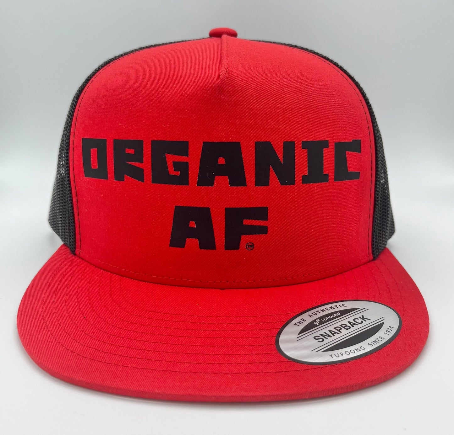 Organic AF Classic Flat Bill Trucker Hat - red & black