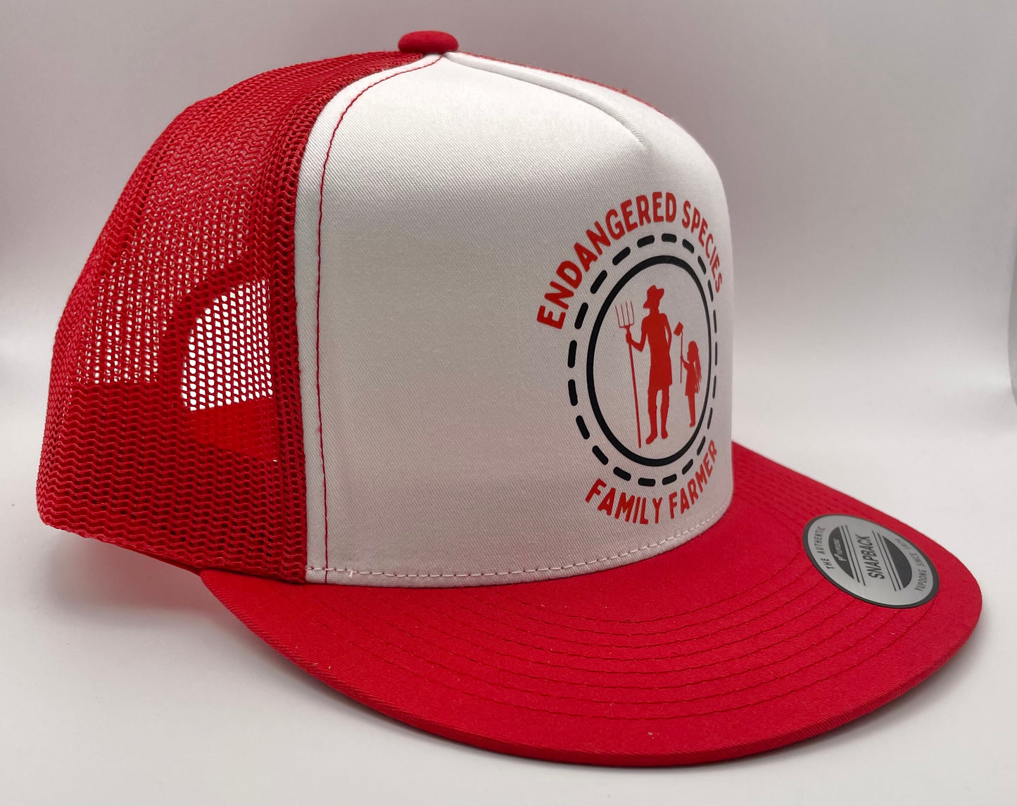 Endangered Species (mom & daughter) Classic Flat Bill Trucker Hat - red & white