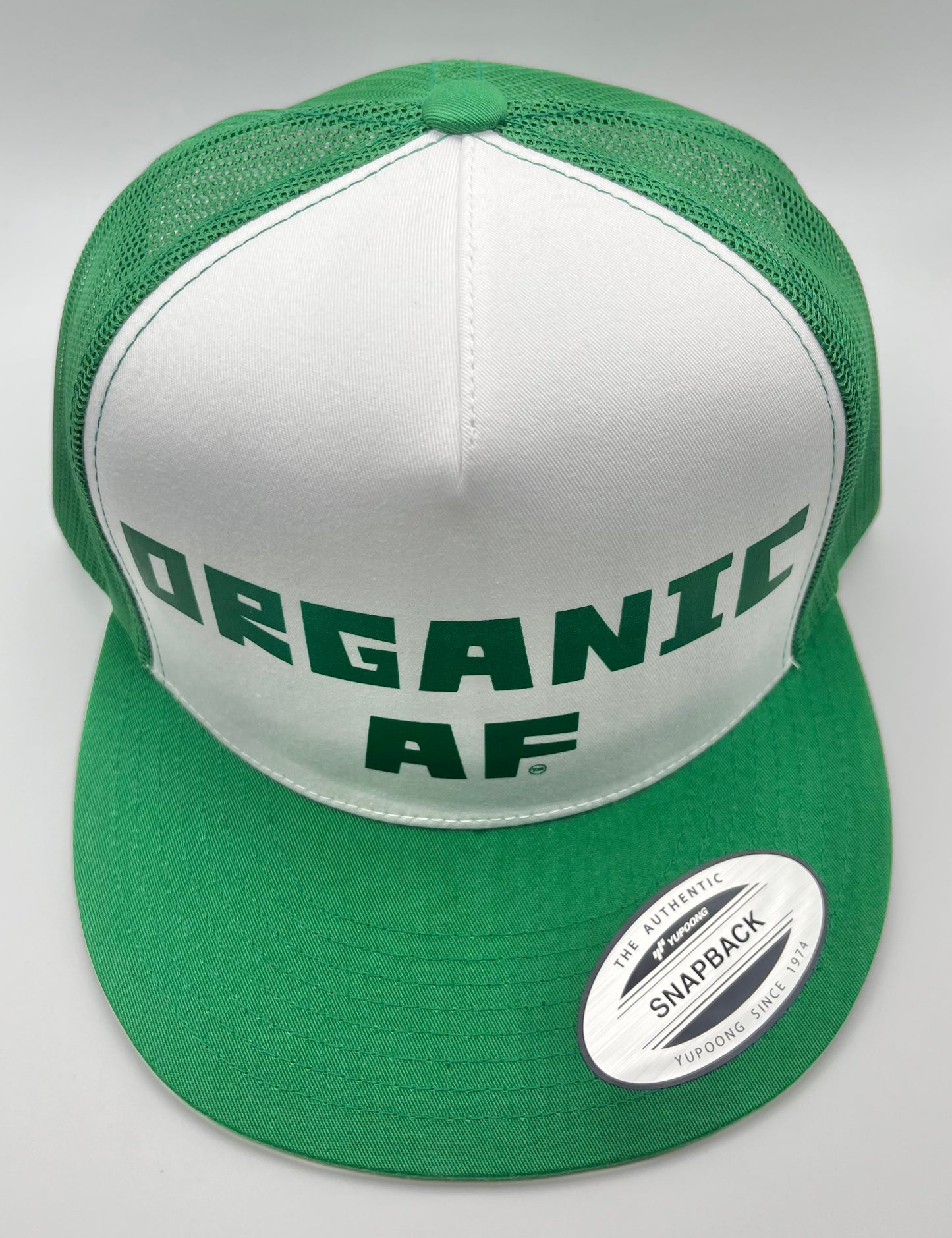 Organic AF Classic Flat Bill Trucker Hat - green & white