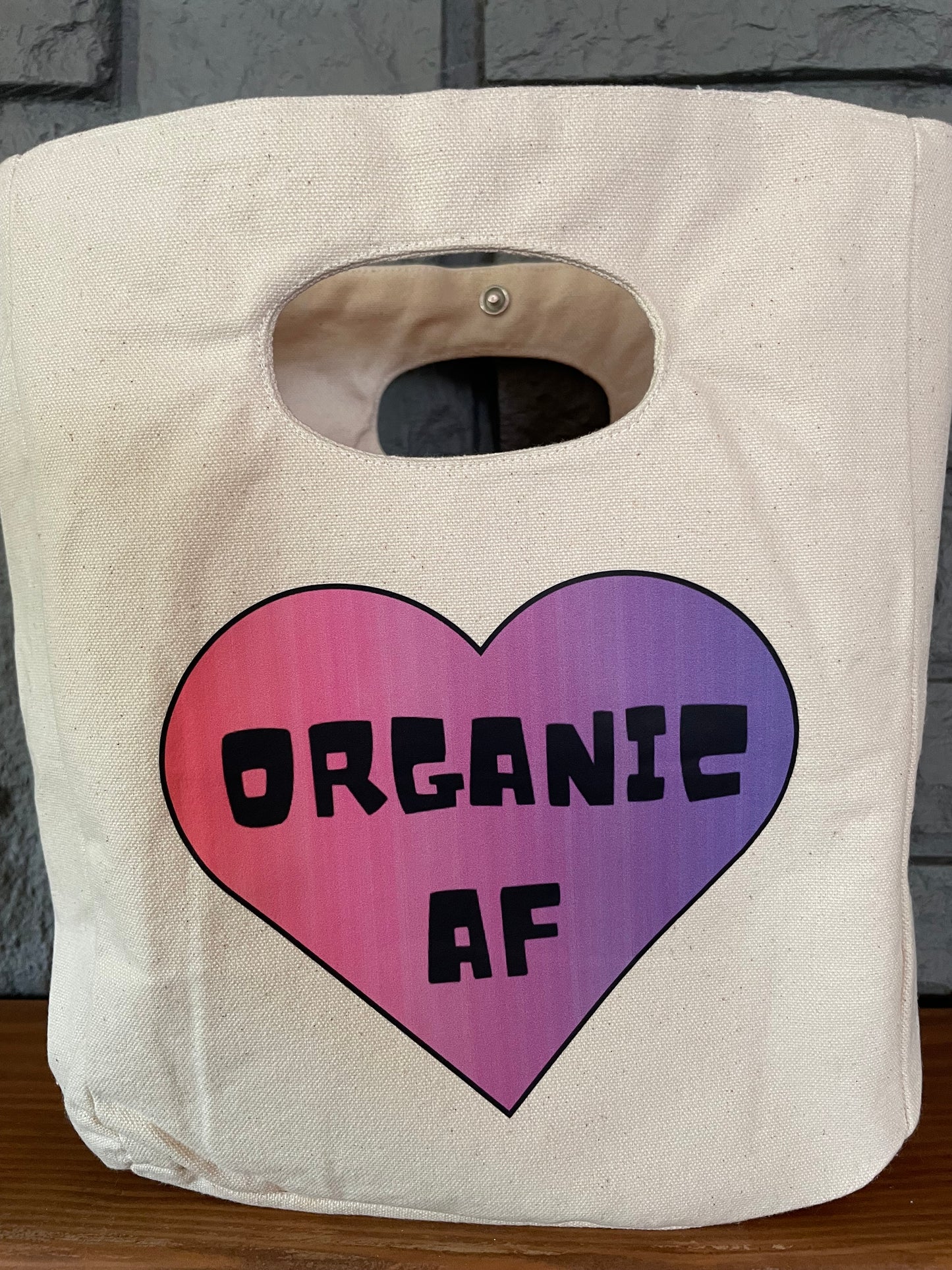 Organic AF - purple heart, 100% Organic Cotton Canvas Lunch Bag, Reusable