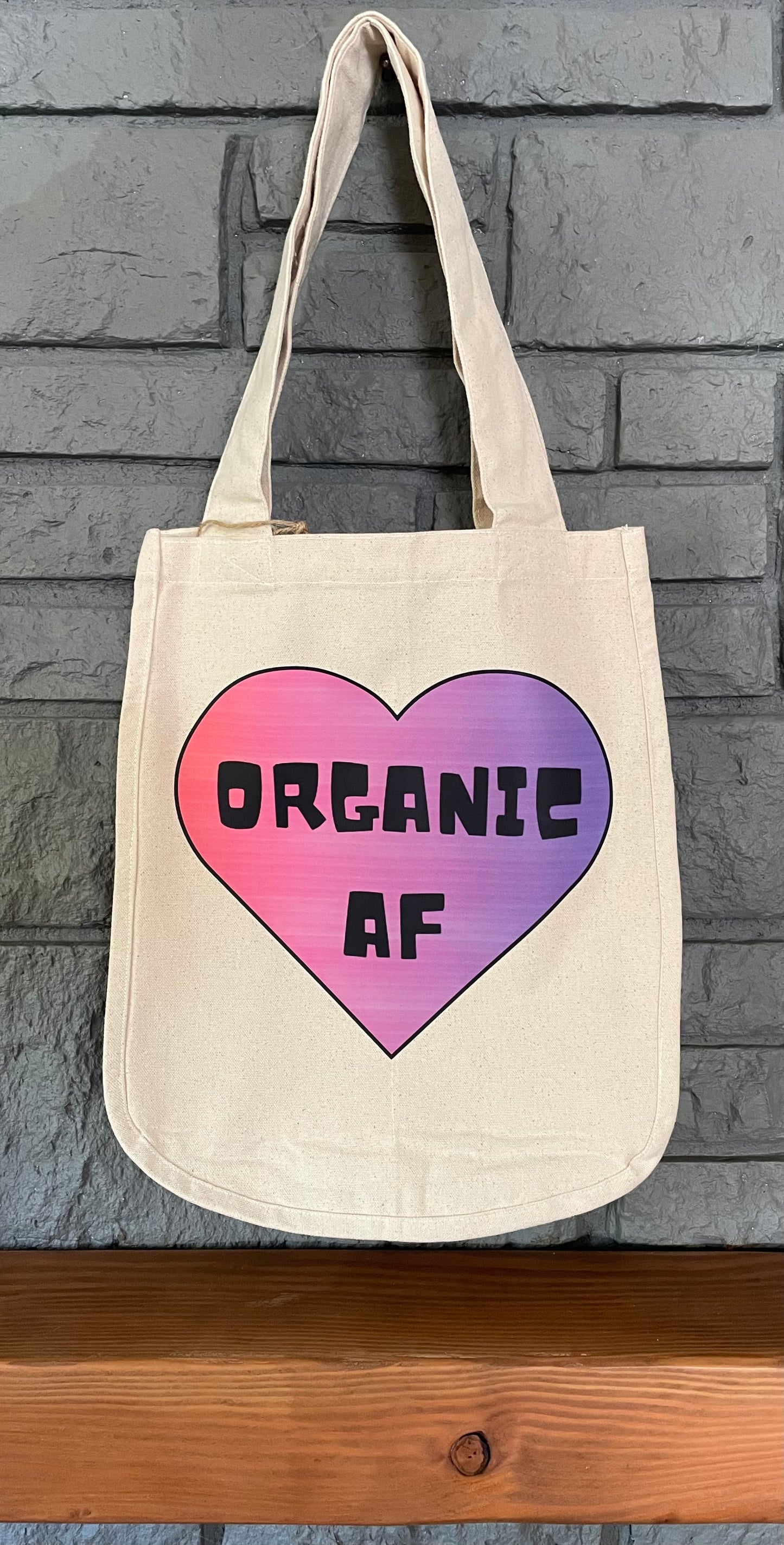 Organic AF - purple heart, 100% Organic Cotton Canvas Tote Bag, Large, Reusable