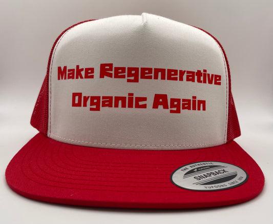 Make Regenerative Organic Again Classic Flat Bill Trucker Hat - red & white