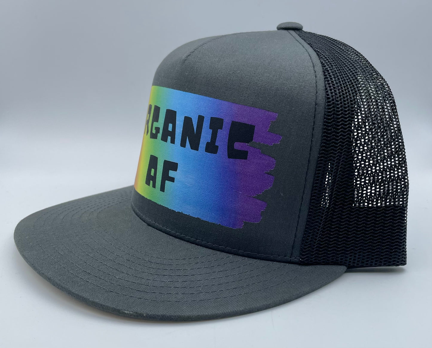 Organic AF ‘full spectrum’ Classic Flat Bill Trucker Hat - charcoal & black