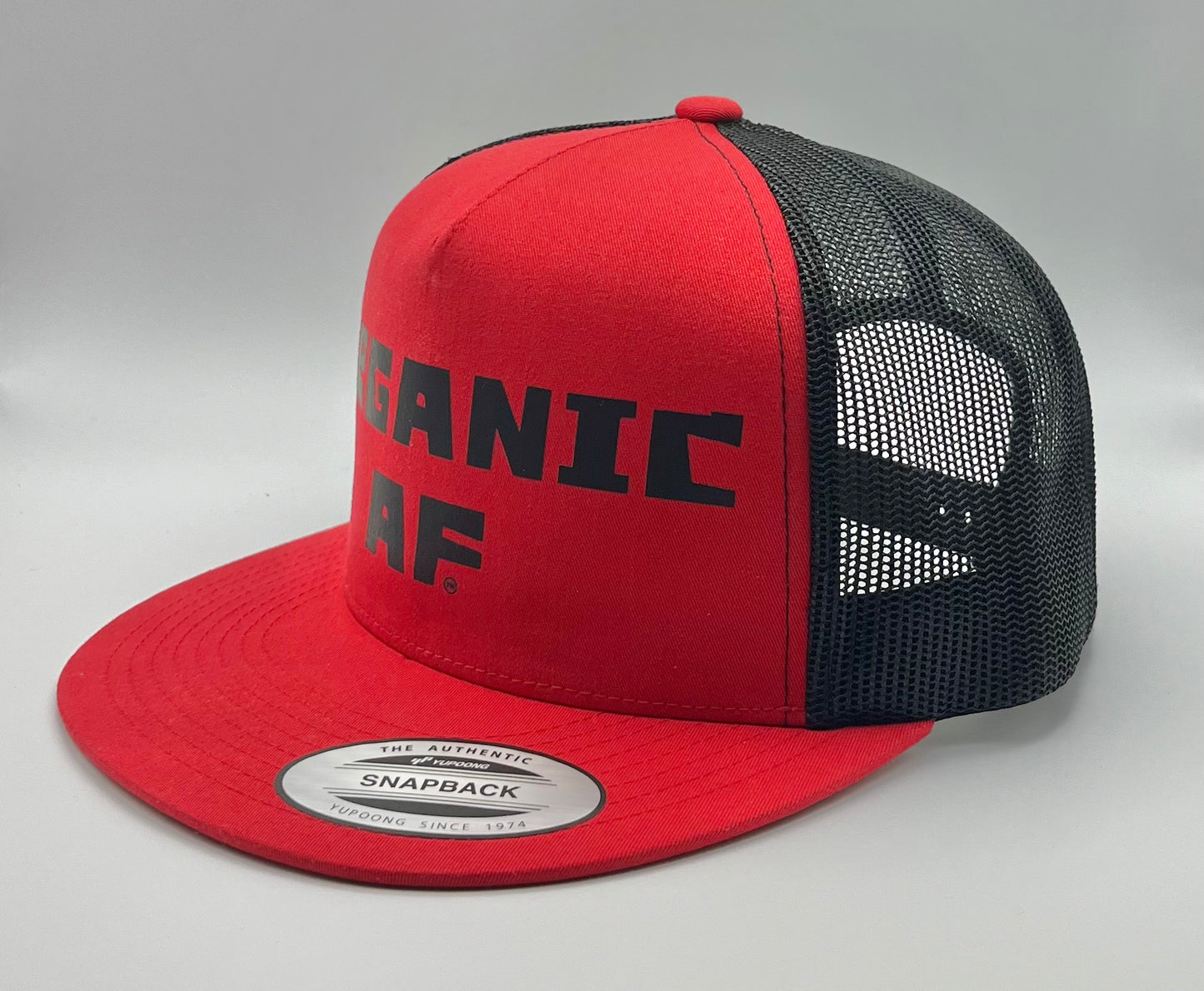 Organic AF Classic Flat Bill Trucker Hat - red & black