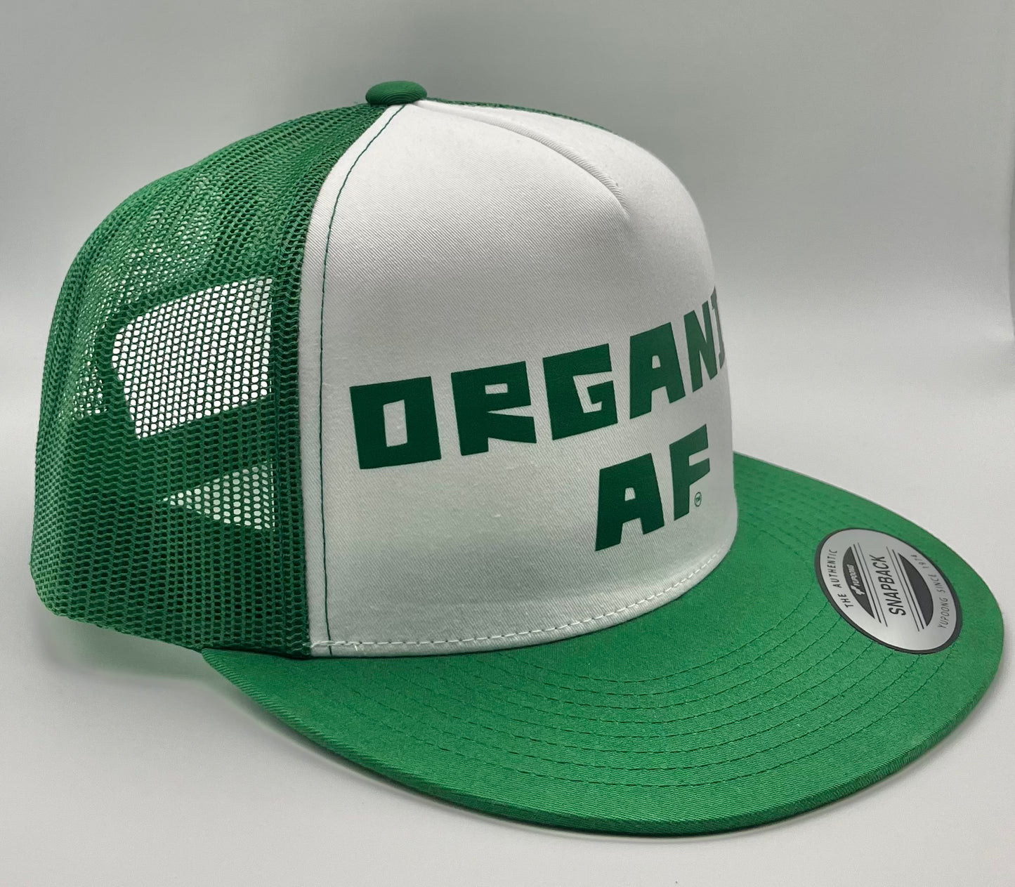 Organic AF Classic Flat Bill Trucker Hat - green & white