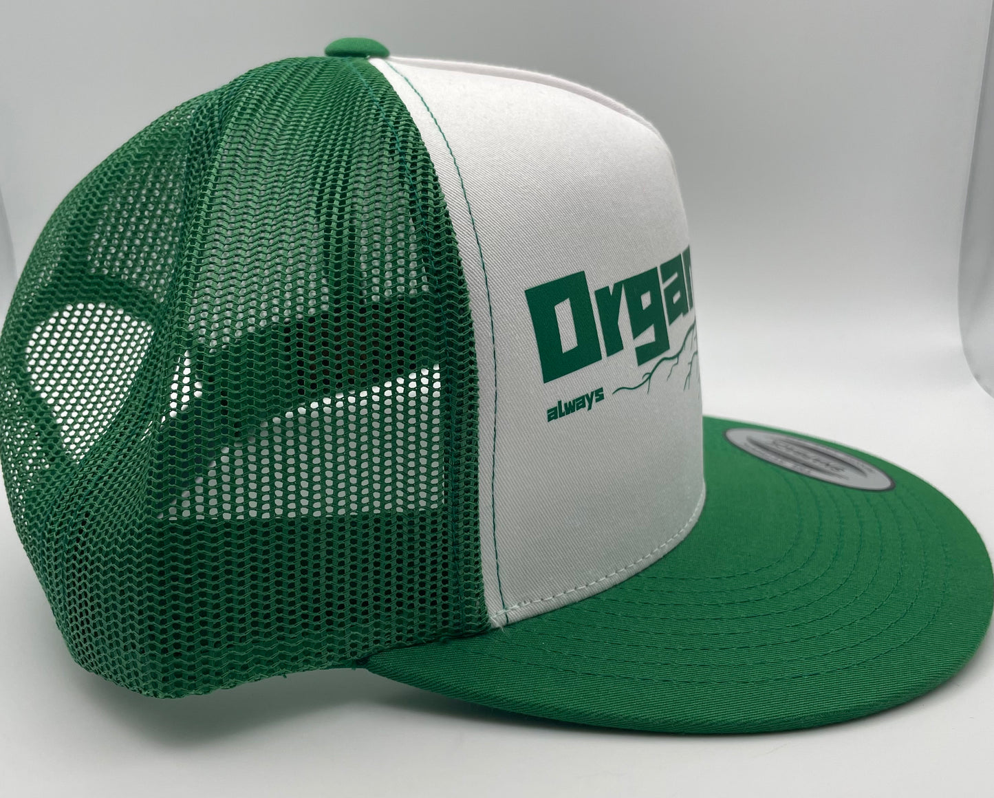 Organic AF ‘Roots’ Classic Flat Bill Trucker Hat - green & white