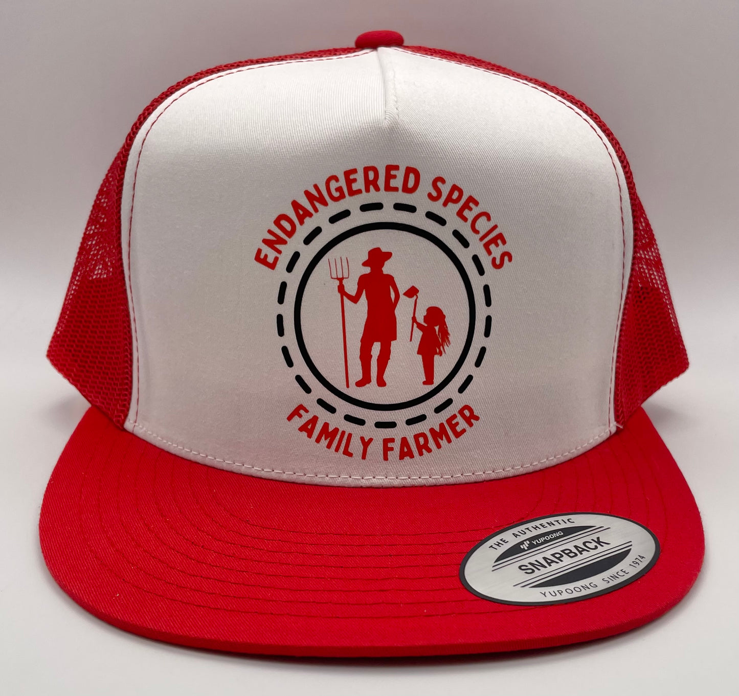 Endangered Species (mom & daughter) Classic Flat Bill Trucker Hat - red & white