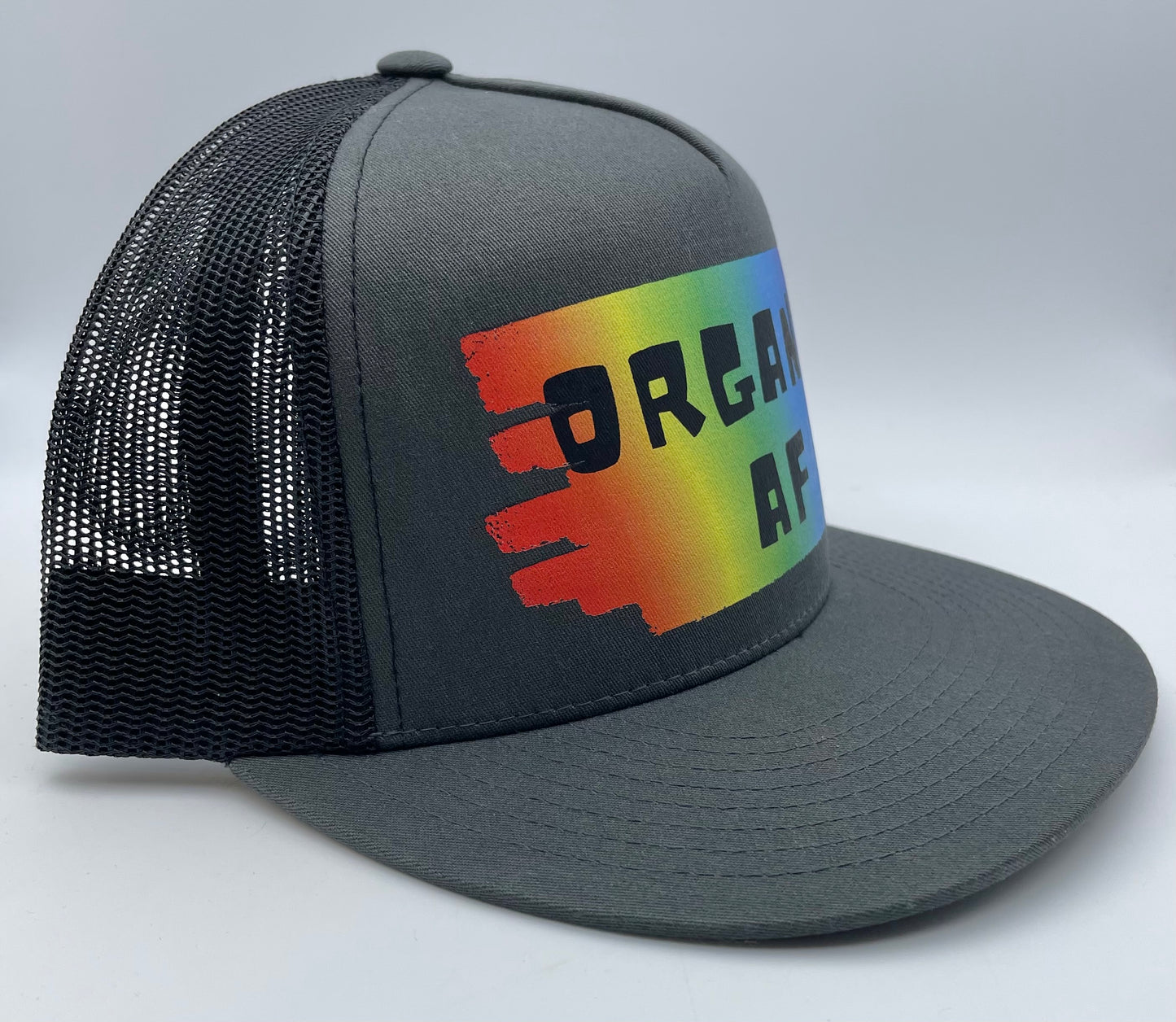 Organic AF ‘full spectrum’ Classic Flat Bill Trucker Hat - charcoal & black