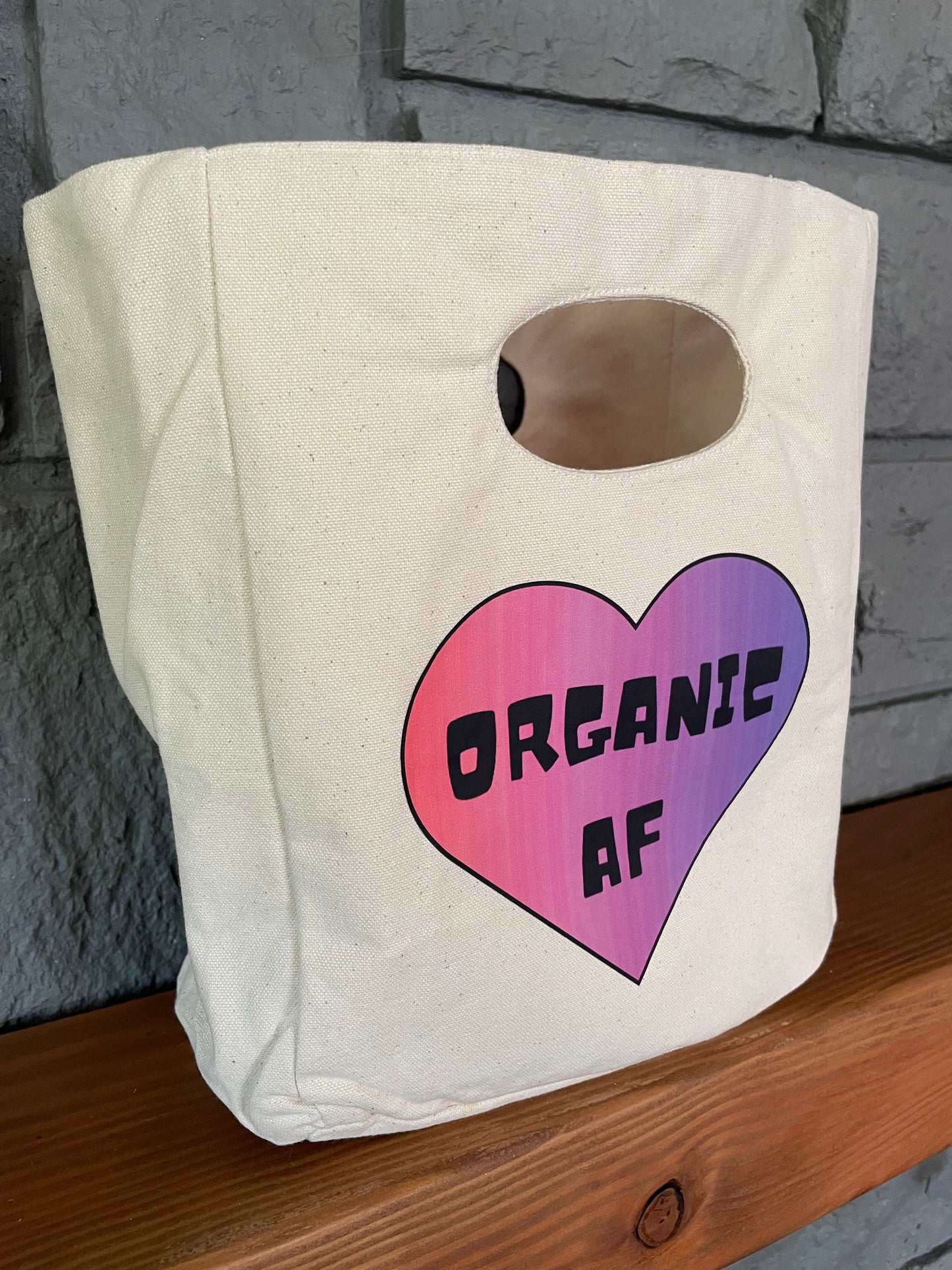 Organic AF - purple heart, 100% Organic Cotton Canvas Lunch Bag, Reusable