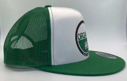 Organic AF ‘double-take’ Classic Flat Bill Trucker Hat - green & white