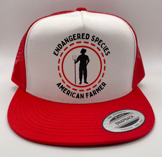 Endangered Species (man) Classic Flat Bill Trucker Hat - red & white