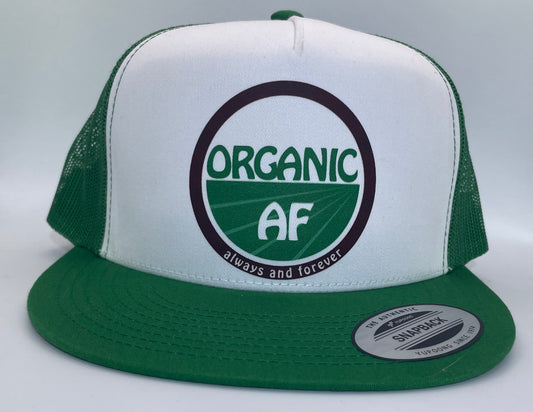 Organic AF ‘double-take’ Classic Flat Bill Trucker Hat - green & white