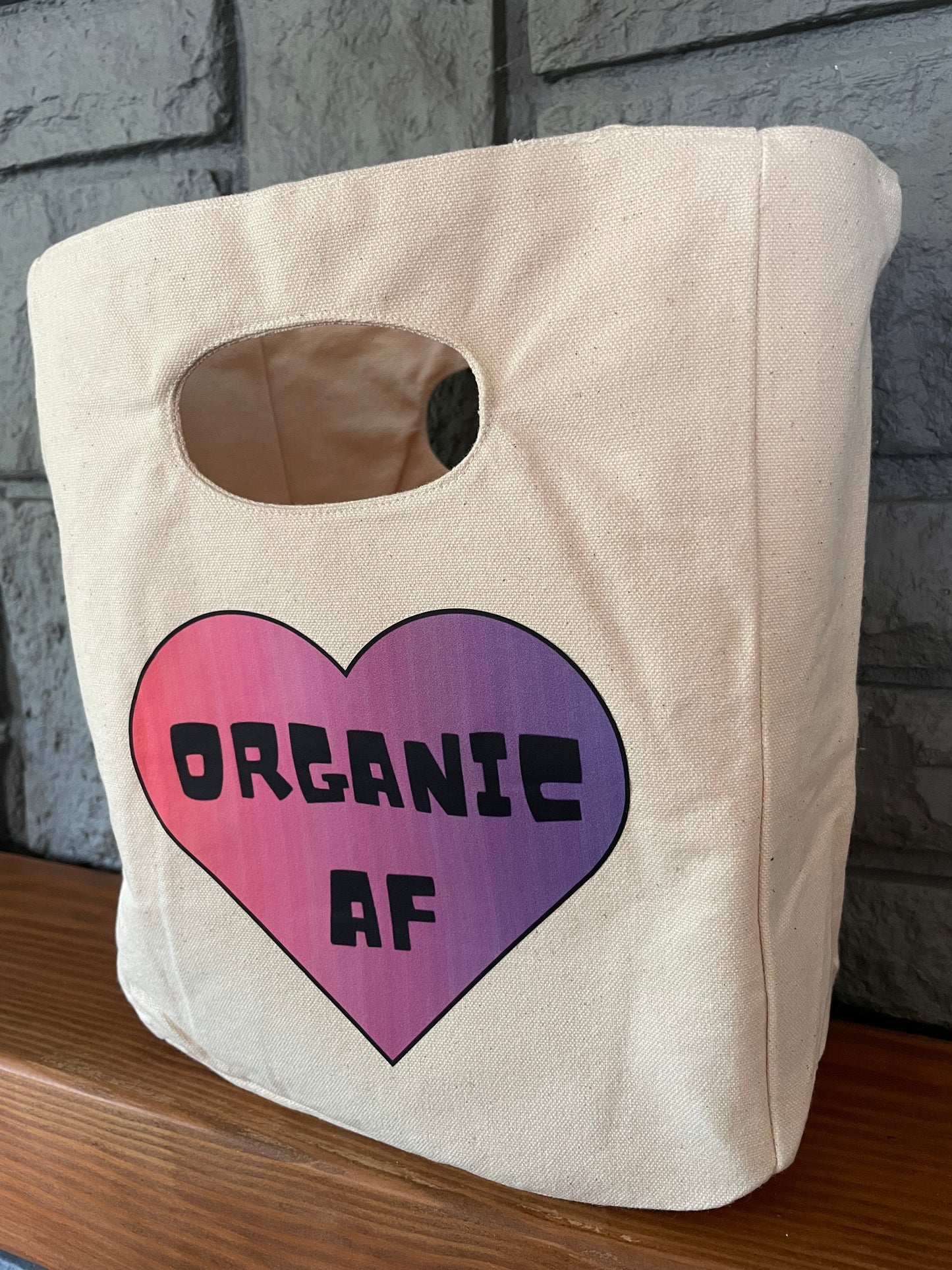 Organic AF - purple heart, 100% Organic Cotton Canvas Lunch Bag, Reusable
