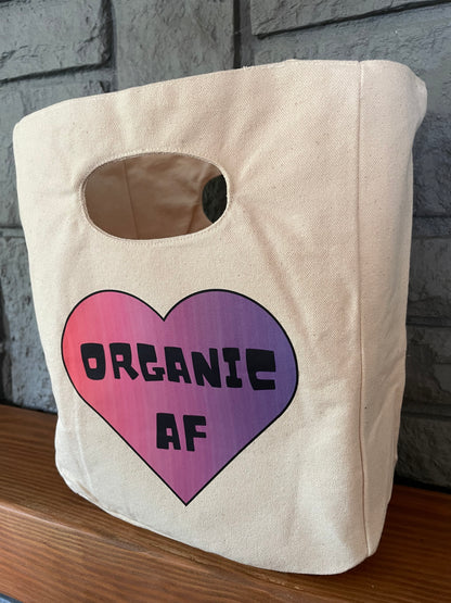 Organic AF - purple heart, 100% Organic Cotton Canvas Lunch Bag, Reusable