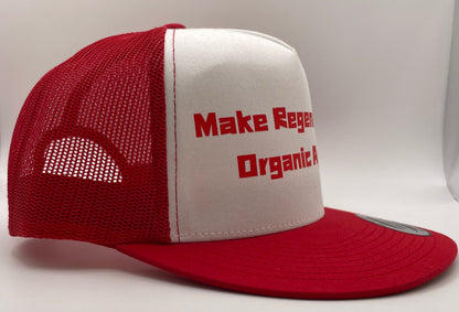 Make Regenerative Organic Again Classic Flat Bill Trucker Hat - red & white