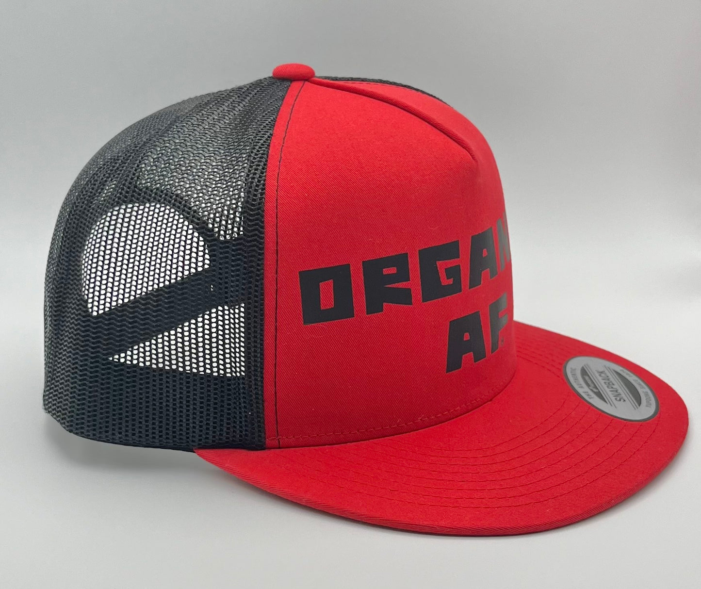 Organic AF Classic Flat Bill Trucker Hat - red & black