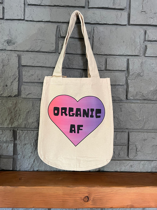 Organic AF - purple heart, 100% Organic Cotton Canvas Tote Bag, Large, Reusable