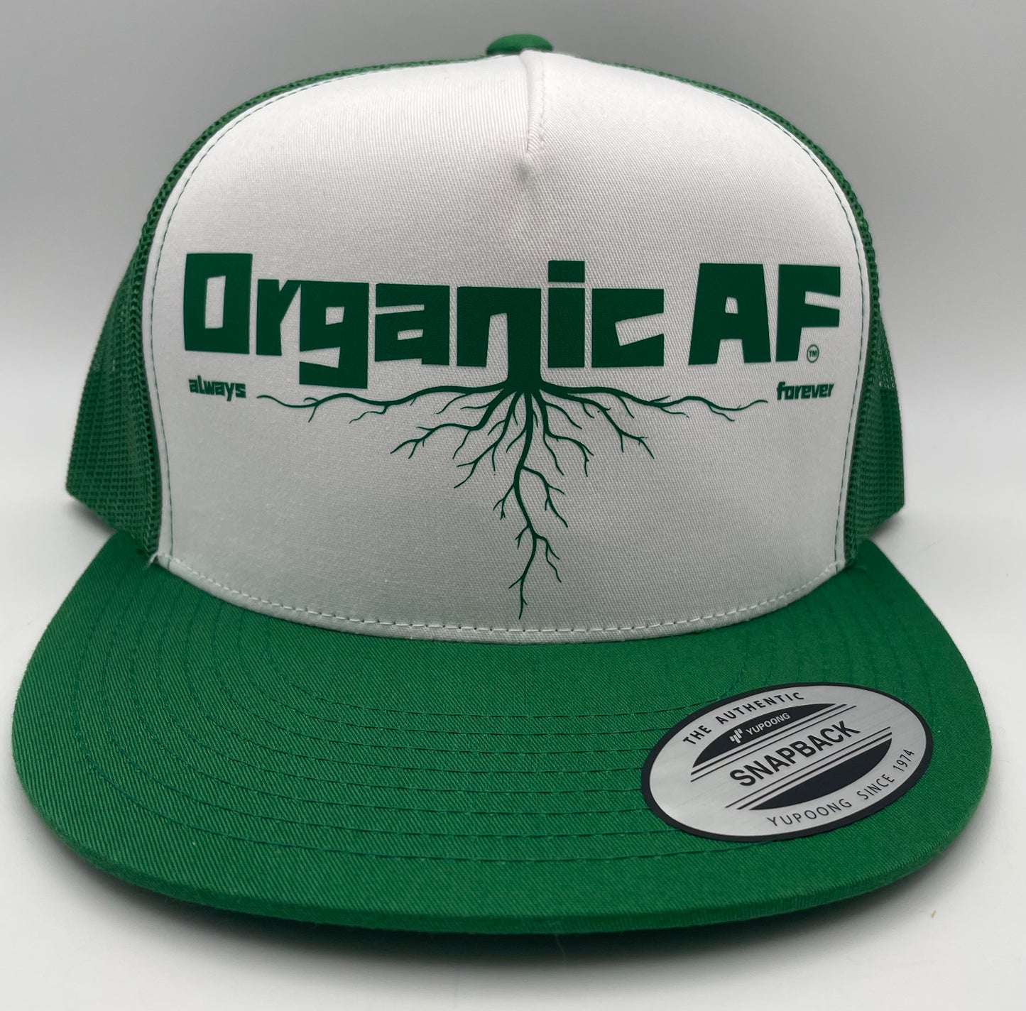 Organic AF ‘Roots’ Classic Flat Bill Trucker Hat - green & white