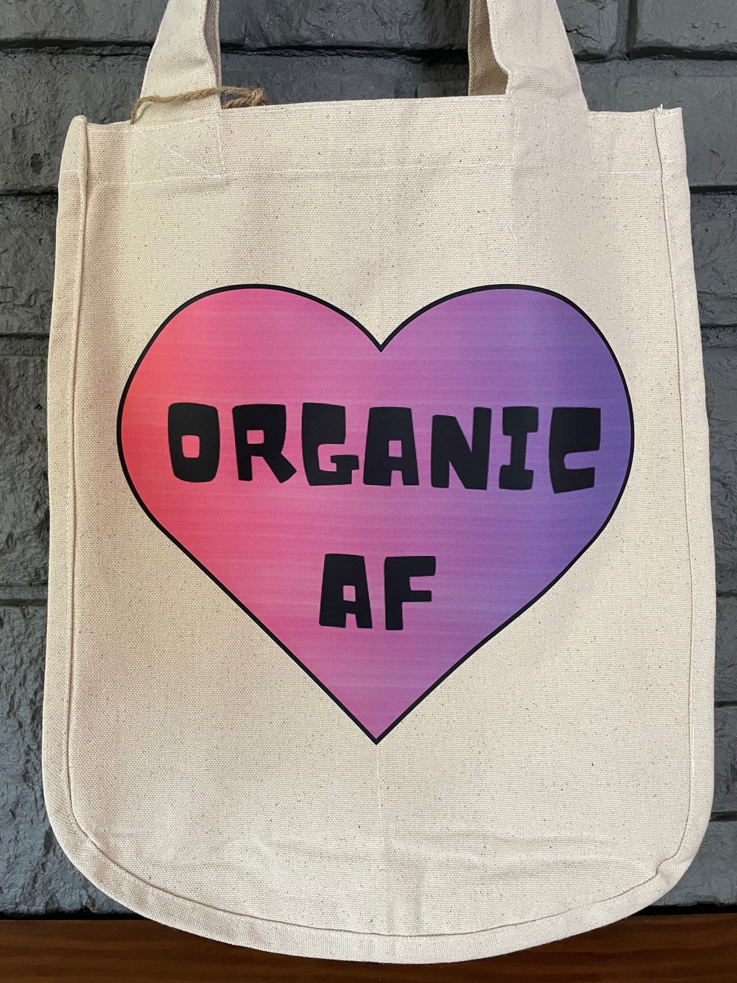 Organic AF - purple heart, 100% Organic Cotton Canvas Tote Bag, Large, Reusable