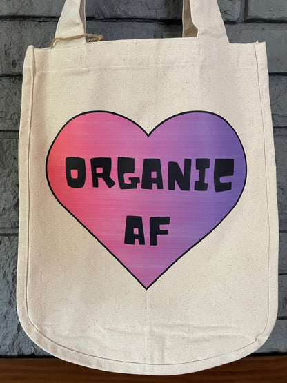 Organic AF - purple heart, 100% Organic Cotton Canvas Tote Bag, Large, Reusable