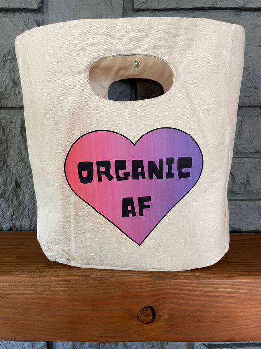 Organic AF - purple heart, 100% Organic Cotton Canvas Lunch Bag, Reusable