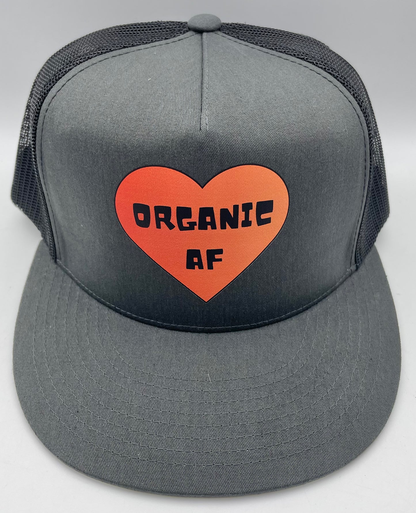 Organic AF ‘Heart’ Classic Flat Bill Trucker Hat - charcoal & black