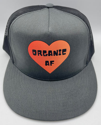 Organic AF ‘Heart’ Classic Flat Bill Trucker Hat - charcoal & black