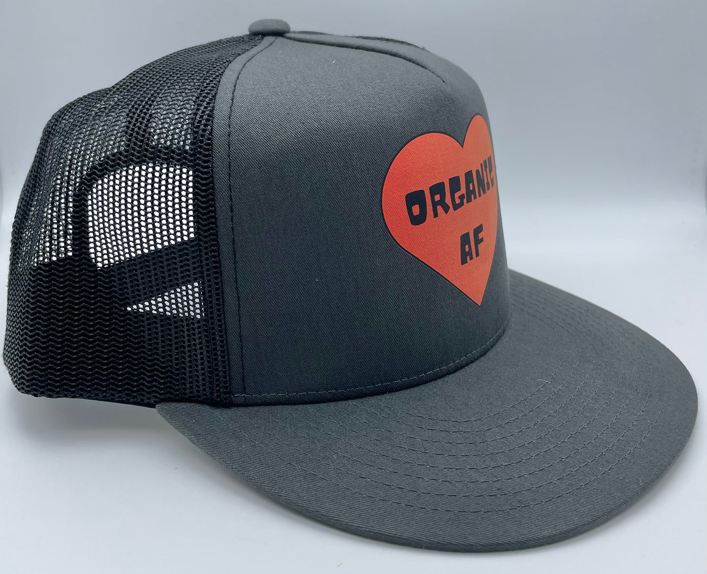 Organic AF ‘Heart’ Classic Flat Bill Trucker Hat - charcoal & black
