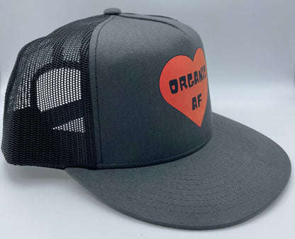 Organic AF ‘Heart’ Classic Flat Bill Trucker Hat - charcoal & black