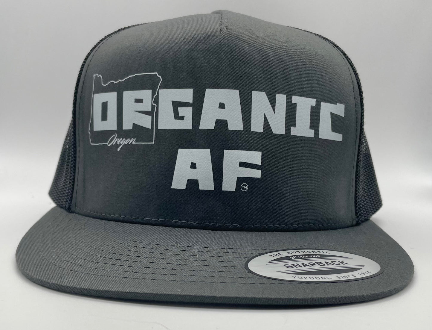 Oregon Organic AF Classic Flat Bill Trucker Hat - charcoal & black