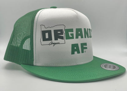 Oregon Organic AF Classic Flat Bill Trucker Hat - green & white