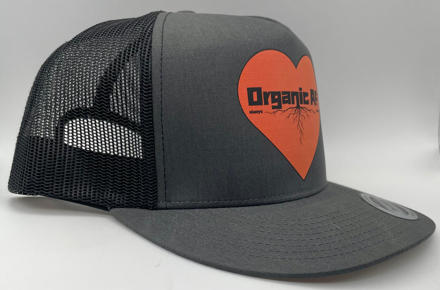 Organic AF ‘Heart’ Classic Flat Bill Trucker Hat - charcoal & black